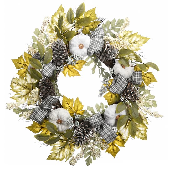 30&#x22; Harvest Mixed Leaves &#x26; Ribbons Wreath